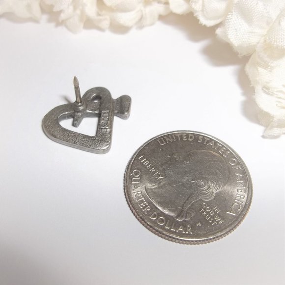 Pewter Heart Pin Brooch Square Head Nail Jewelry Unisex Edgy Modern Unique A322 - Picture 4 of 6